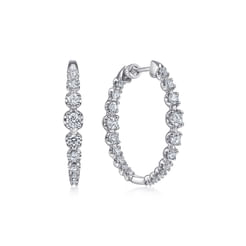 14K White Gold 30mm Round Classic Inside Out Diamond Hoop Earrings