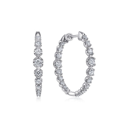 14K White Gold 30mm Round Classic Inside Out Diamond Hoop Earrings