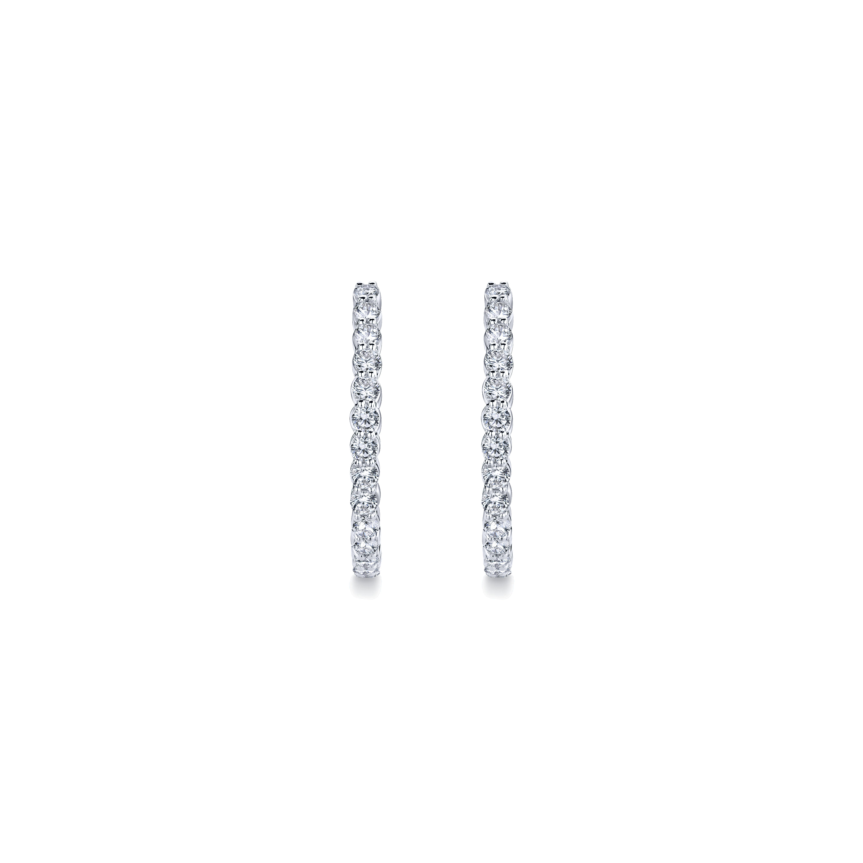 14K White Gold 30mm Round Inside Out Diamond Hoop Earrings
