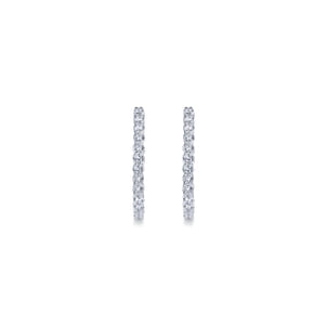 14K White Gold 30mm Round Inside Out Diamond Hoop Earrings
