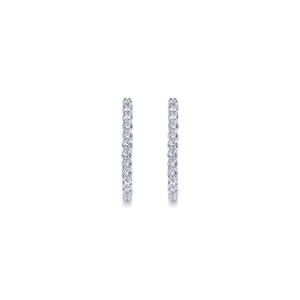 14K White Gold 30mm Round Inside Out Diamond Hoop Earrings