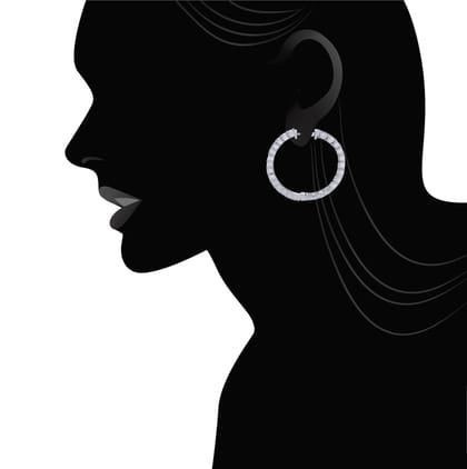 14K White Gold 30mm Round Inside Out Diamond Hoop Earrings