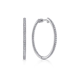 14K White Gold 30mm Round Inside Out Diamond Hoop Earrings