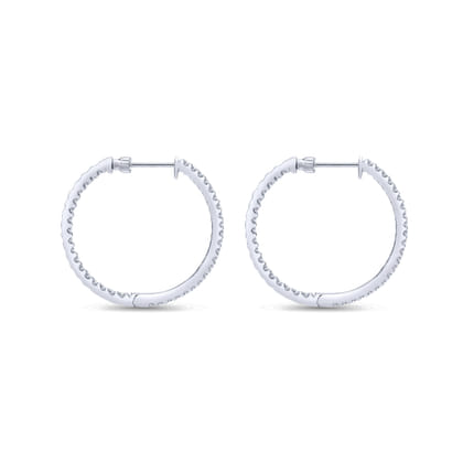 14K White Gold 30mm Round Inside Out Diamond Hoop Earrings