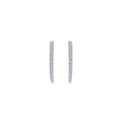 14K White Gold 30mm Round Inside Out Diamond Hoop Earrings