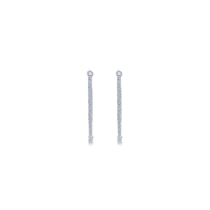 14K White Gold 30mm Round Inside Out Diamond Hoop Earrings