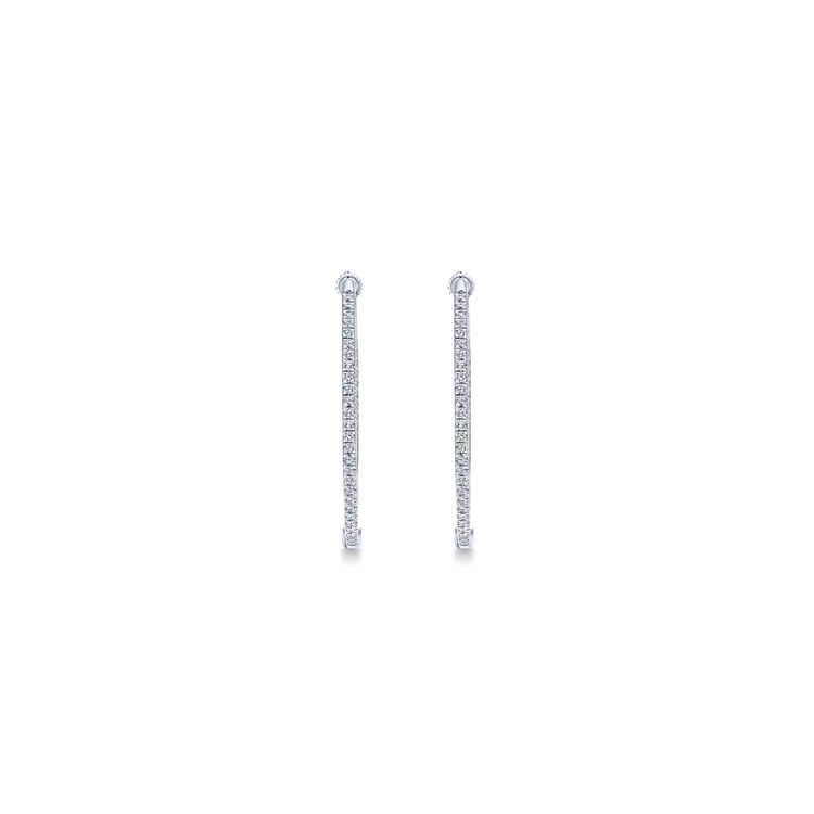 14K White Gold 30mm Round Inside Out Diamond Hoop Earrings