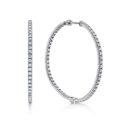 14K White Gold 35mm Round Inside Out Diamond Hoop Earrings