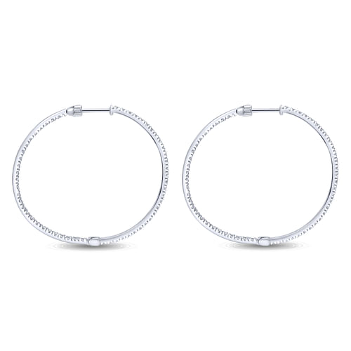 14K White Gold 35mm Round Inside Out Diamond Hoop Earrings - 1.1 ct - Shot 2