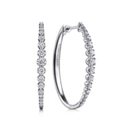 14K White Gold 40mm Buttercup set Diamond Classic Oval Hoop Earrings