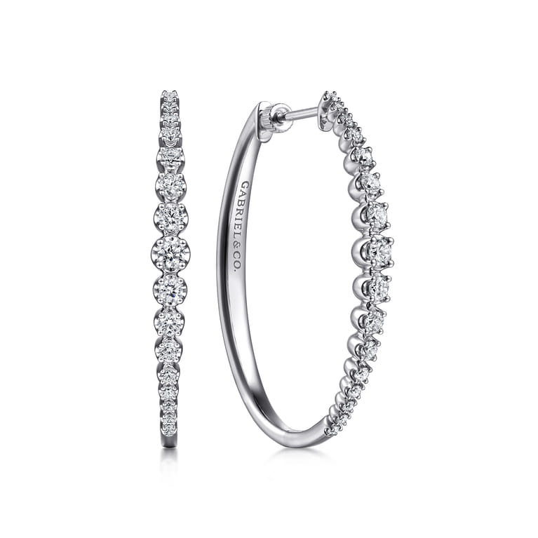 14K White Gold 40mm Buttercup set Diamond Classic Oval Hoop Earrings - 1 ct - Shot 1