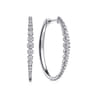 14K White Gold 40mm Buttercup set Diamond Classic Oval Hoop Earrings - 1 ct