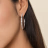 14K White Gold 40mm Buttercup set Diamond Classic Oval Hoop Earrings - 1 ct