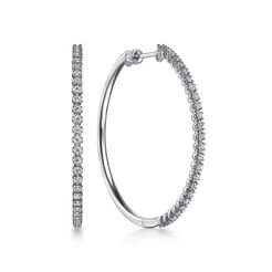 14K White Gold 40mm Diamond Hoop Earrings