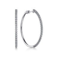 14K White Gold 40mm Diamond Hoop Earrings