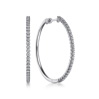 14K White Gold 40mm Diamond Hoop Earrings