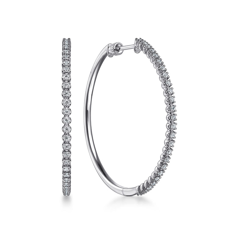 14K White Gold 40mm Diamond Hoop Earrings - 0.5 ct - Shot 1