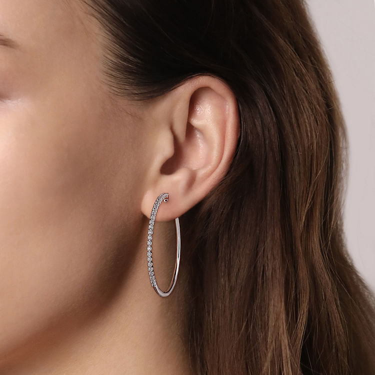 14K White Gold 40mm Diamond Hoop Earrings