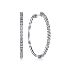 14K White Gold 40mm Diamond Hoop Earrings