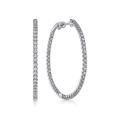 14K White Gold 40mm Diamond Inside Out Hoop Earrings