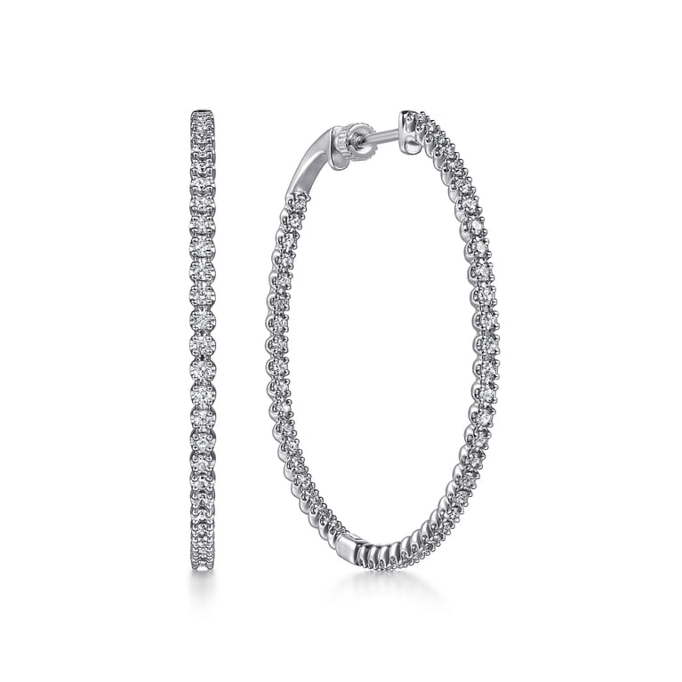 14K White Gold 40mm Diamond Inside Out Hoop Earrings - 1.1 ct - Shot 1