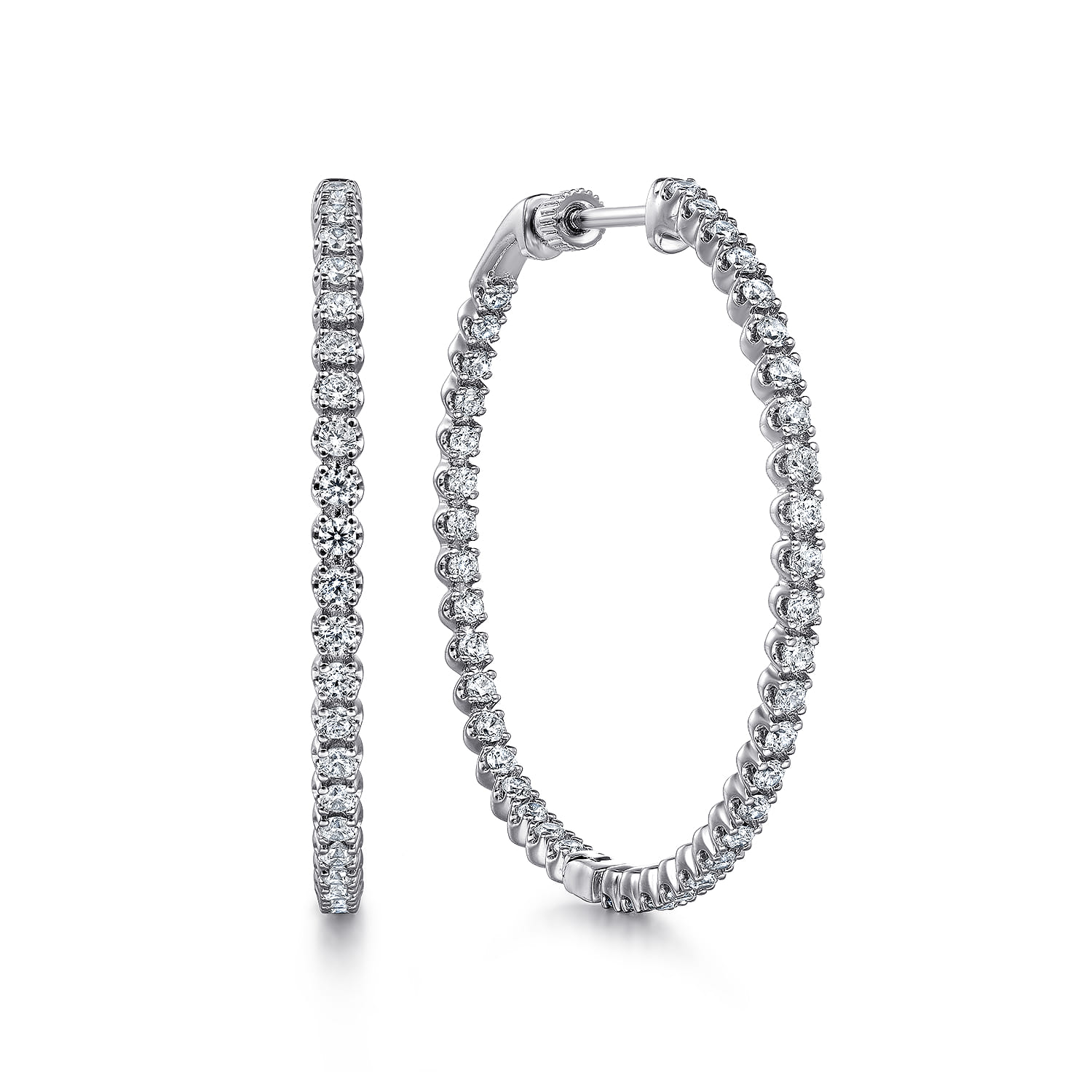 14K White Gold 40mm Diamond Inside Out Hoop Earrings - 2 ct - Shot 1