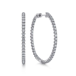 14K White Gold 40mm Diamond Inside Out Hoop Earrings