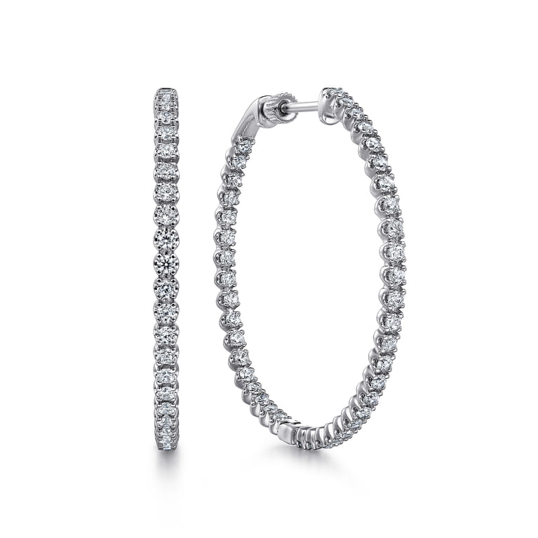 14K White Gold 40mm Diamond Inside Out Hoop Earrings - 2 ct - Shot 1