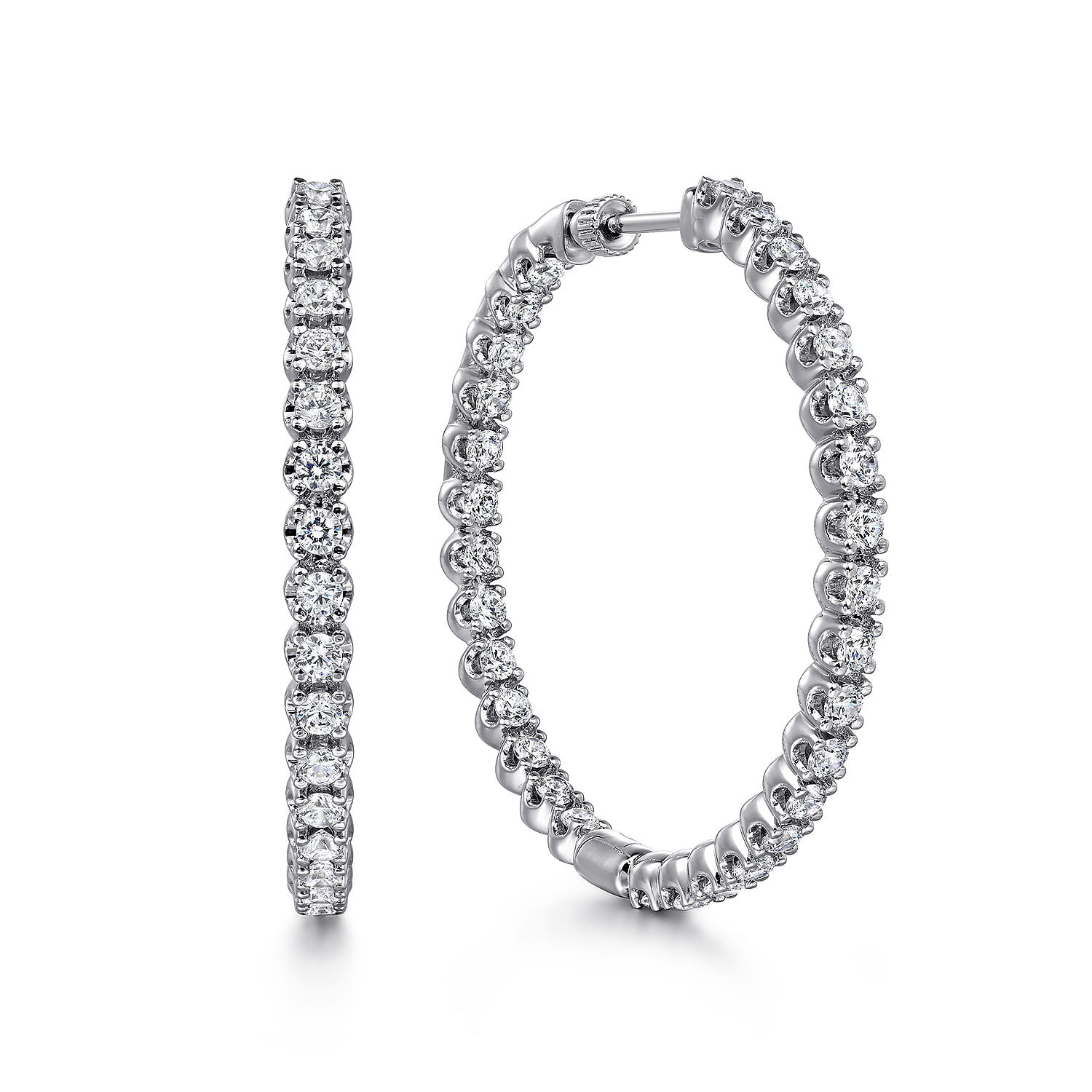 14K White Gold 40mm Diamond Inside Out Hoop Earrings - 3.05 ct - Shot 1