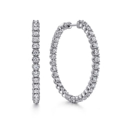 14K White Gold 40mm Diamond Inside Out Hoop Earrings