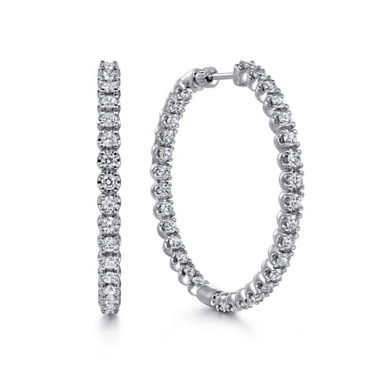 14K White Gold 40mm Diamond Inside Out Hoop Earrings