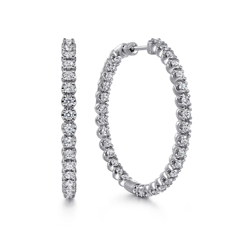 14K White Gold 40mm Diamond Inside Out Hoop Earrings - 3.05 ct - Shot 1