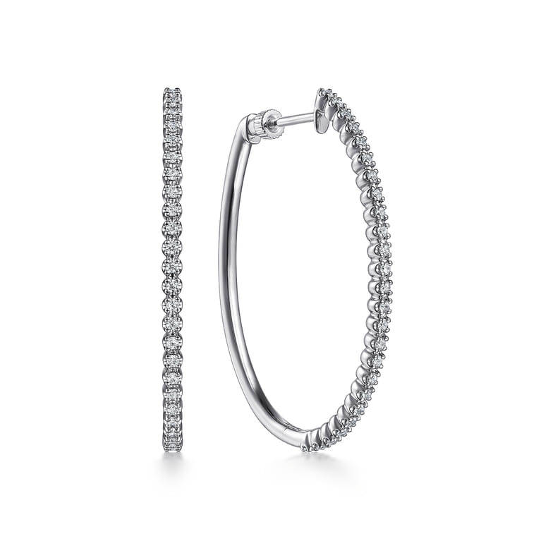 14K White Gold 40mm Diamond Oval Hoop Earrings - 0.5 ct - Shot 1