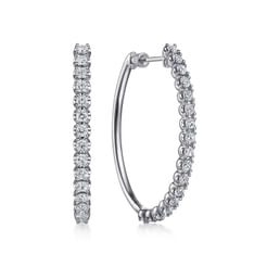 14K White Gold 40mm Diamond Oval Hoop Earrings