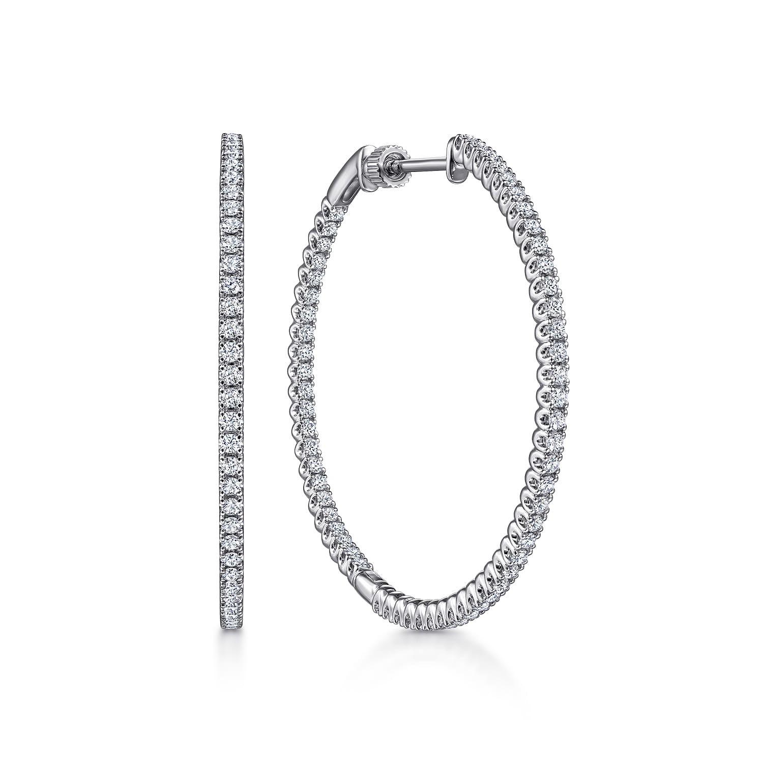14K White Gold 40mm Inside Out Diamond Hoop Earrings - 1.3 ct - Shot 1