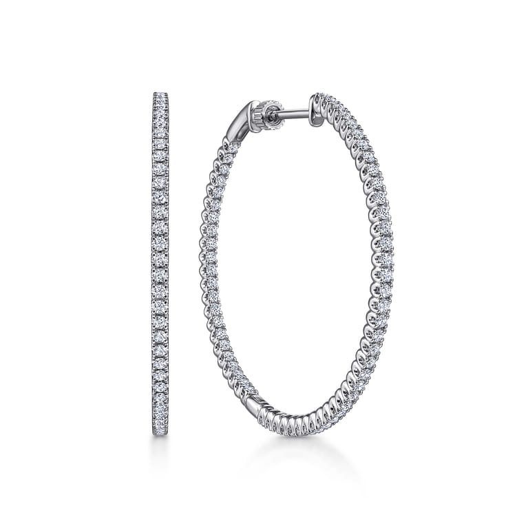 14K White Gold 40mm Inside Out Diamond Hoop Earrings - 1.3 ct - Shot 1