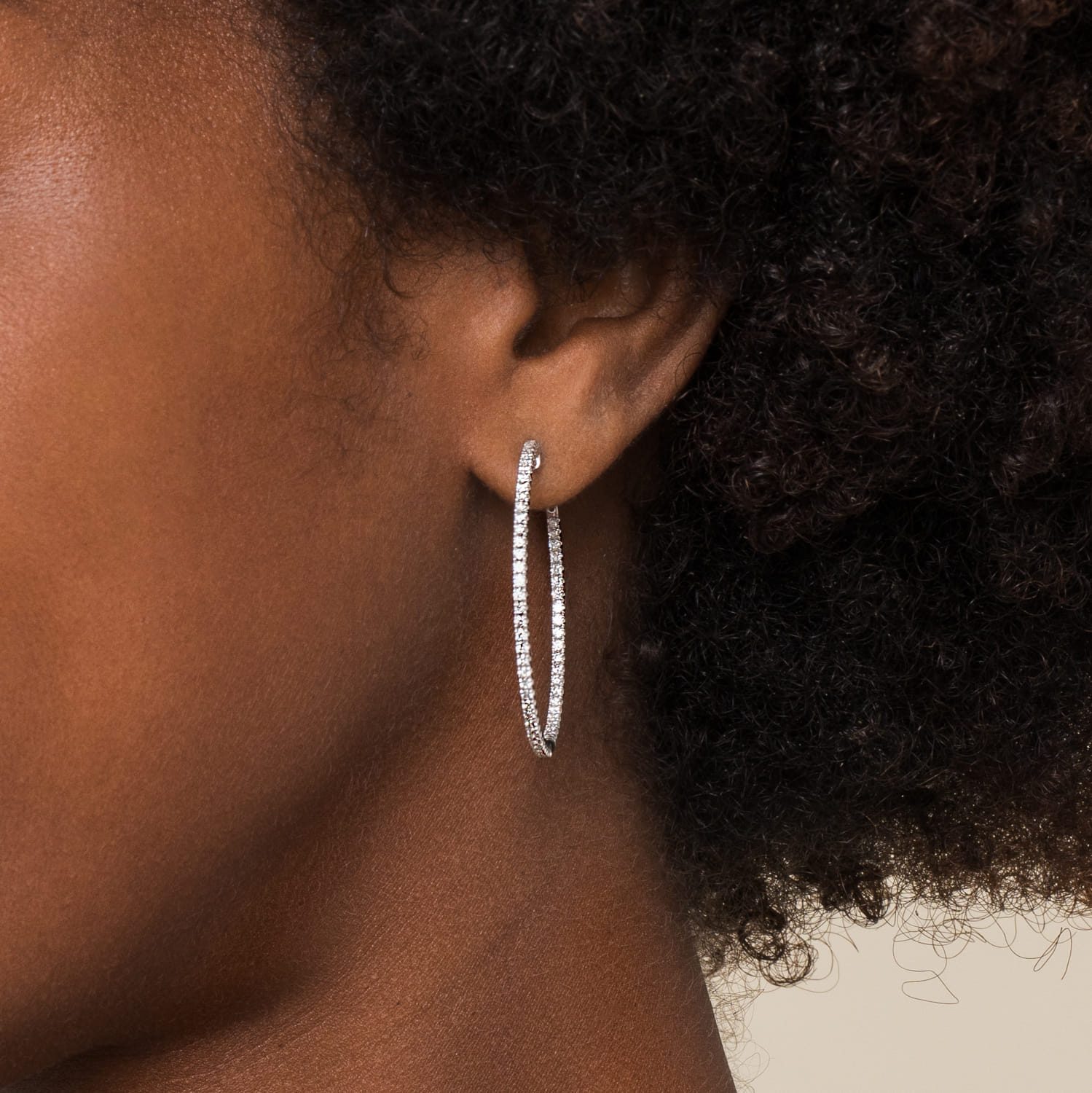 14k White Gold Lusso Inside Out Diamond Hoop SKU