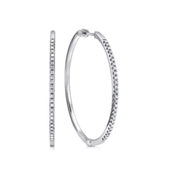 14K White Gold 40mm Round Classic Diamond Hoop Earrings