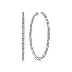 14K White Gold 40mm Round Classic Diamond Hoop Earrings
