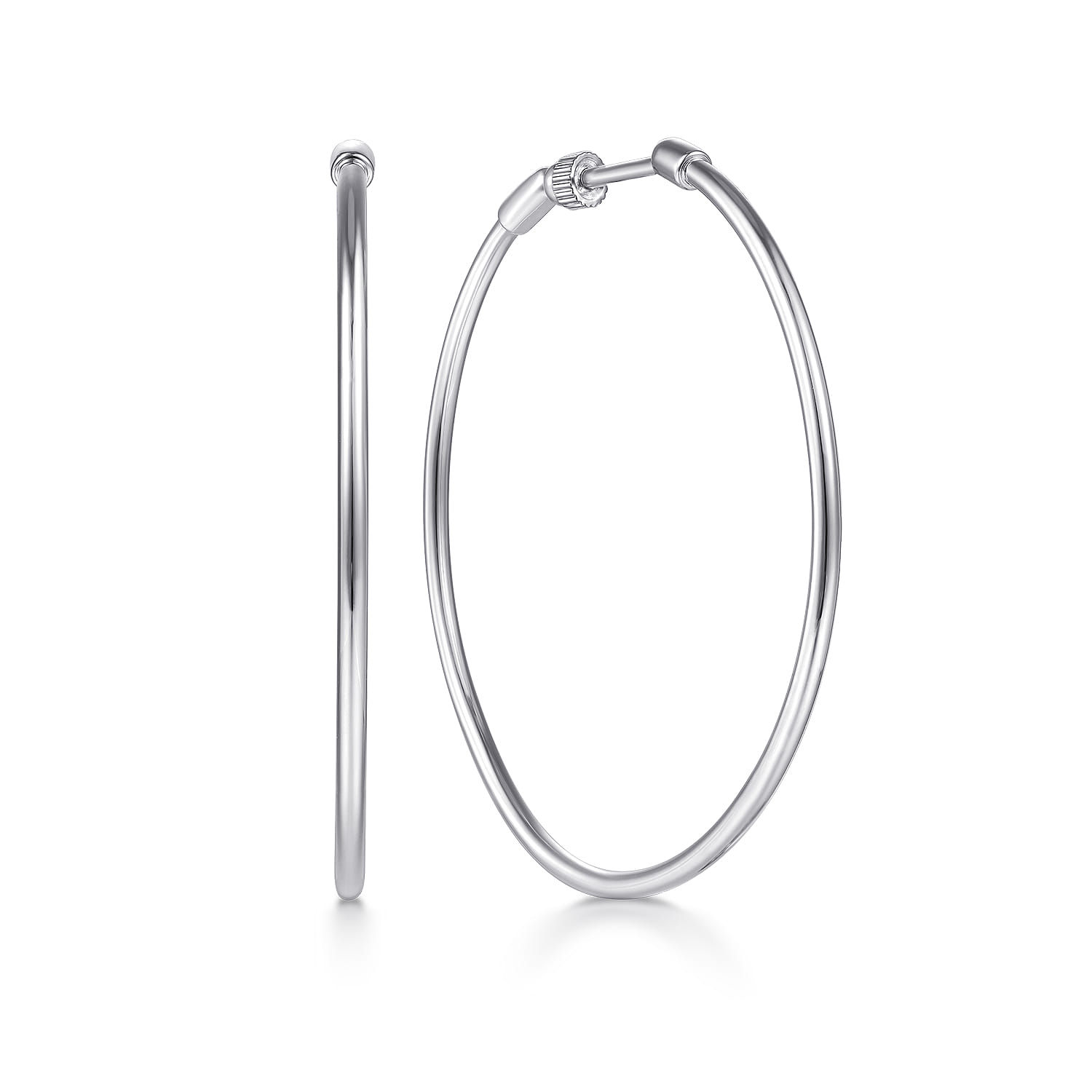 14K White Gold 40mm Round Classic Hoop Earrings - Shot 1