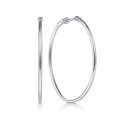 14K White Gold 40mm Round Classic Hoop Earrings