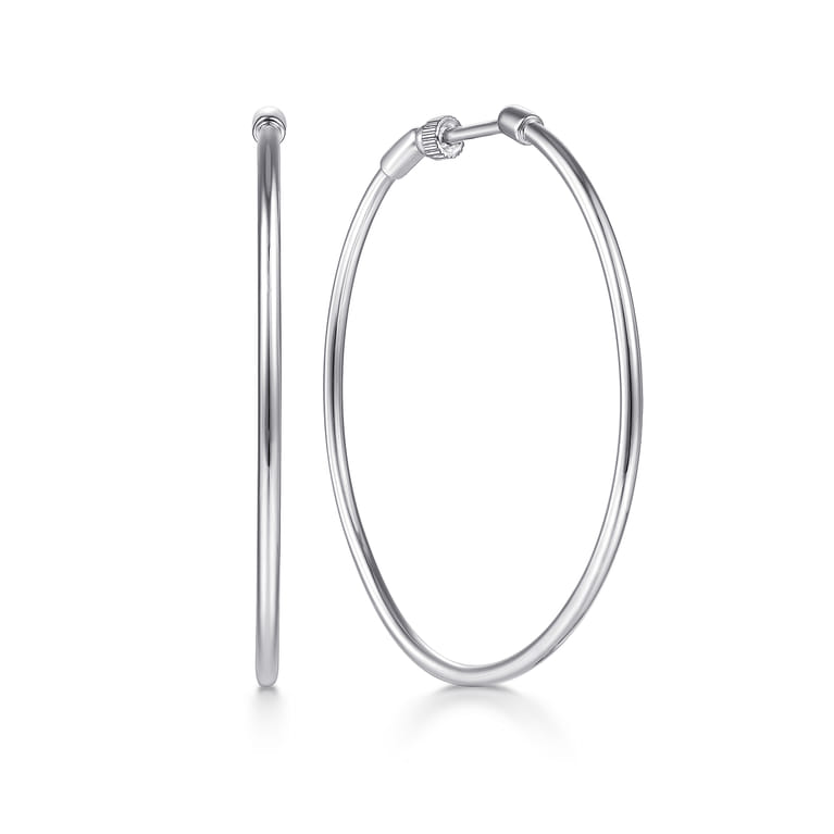14K White Gold 40mm Round Classic Hoop Earrings - Shot 1