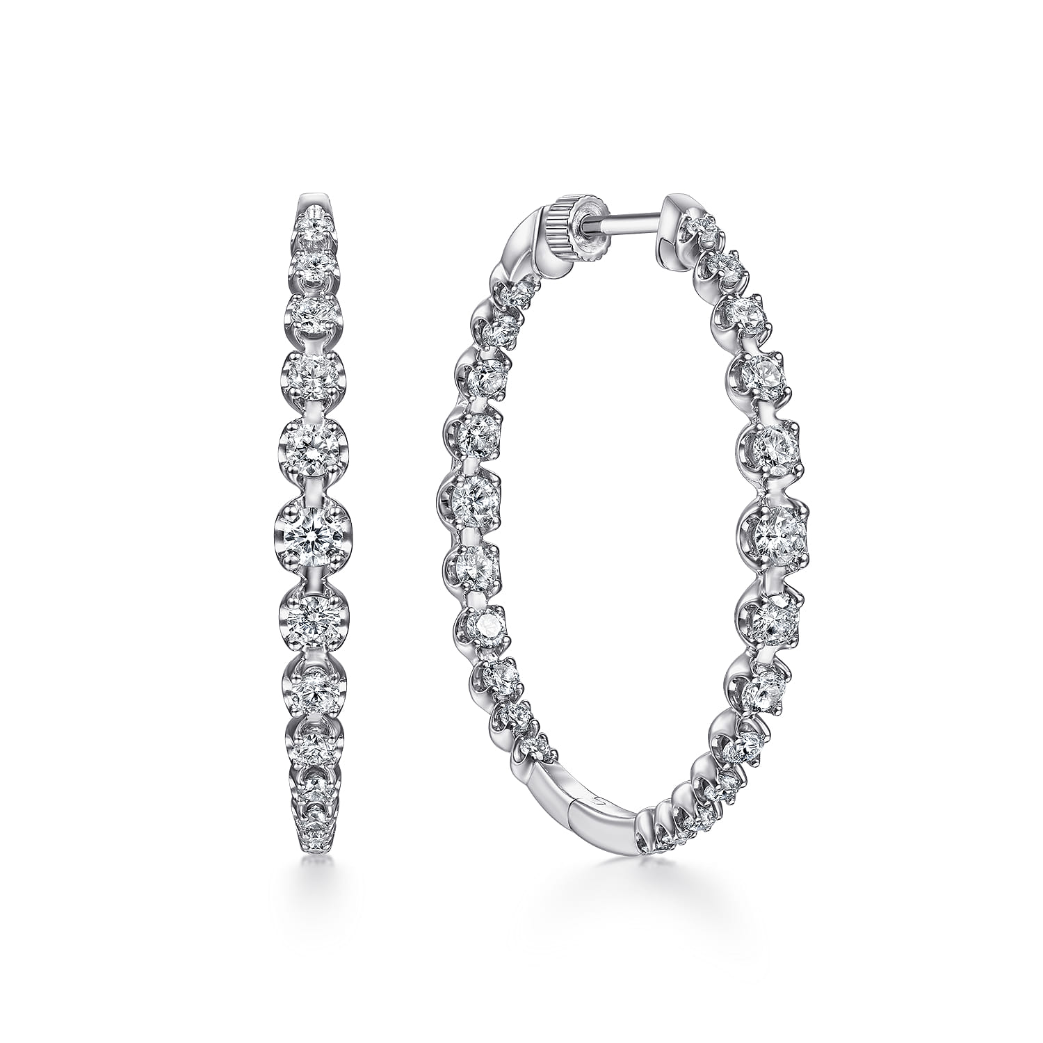14K White Gold 40mm Round Classic Inside Out Diamond Hoop Earrings - 2.45 ct - Shot 1