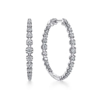 14K White Gold 40mm Round Classic Inside Out Diamond Hoop Earrings