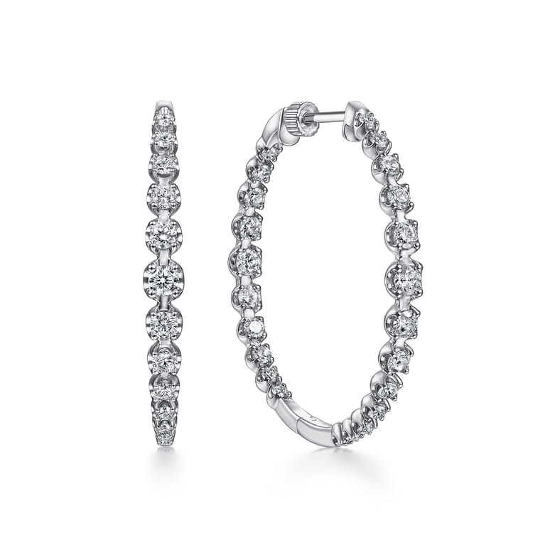 14K White Gold 40mm Round Classic Inside Out Diamond Hoop Earrings - 2.45 ct - Shot 1