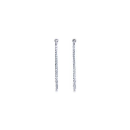 14K White Gold 40mm Round Inside Out Diamond Hoop Earrings