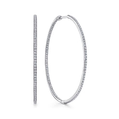 14K White Gold 45mm Round Classic Diamond Hoop Earrings
