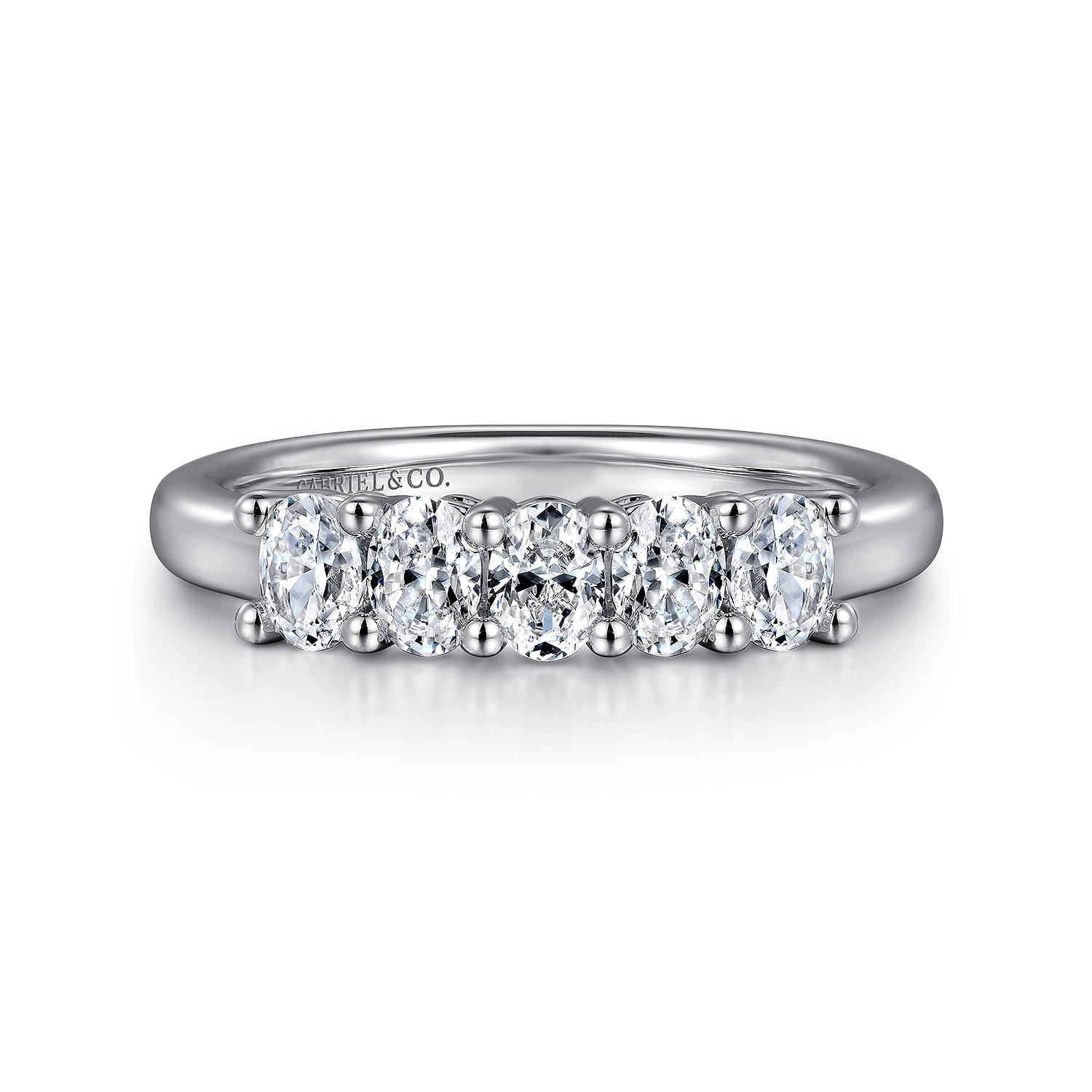 Straight Wedding Ring in 14k White Gold with Oval Natural Diamond at Gabriel & Co. - Shot 1