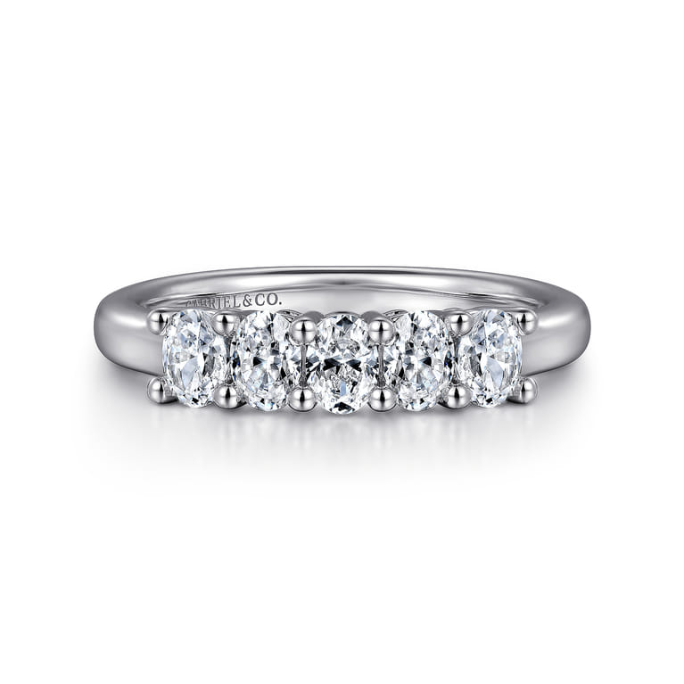 Straight Wedding Ring in 14k White Gold with Oval Natural Diamond at Gabriel & Co. - Shot 1