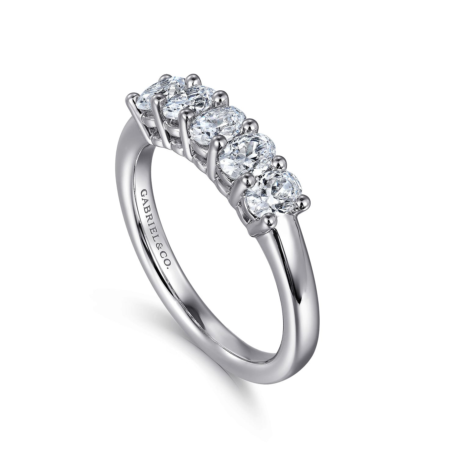 Straight Wedding Ring in 14k White Gold with Oval Natural Diamond at Gabriel & Co. - Shot 3